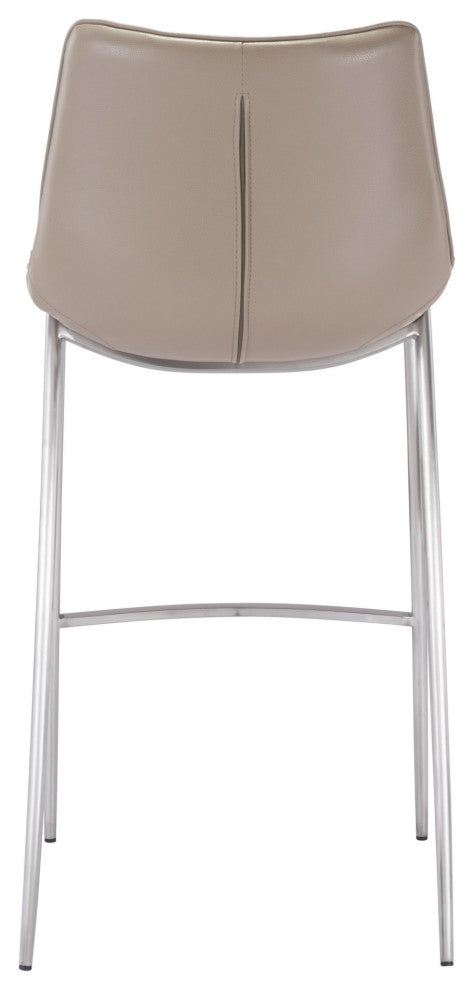 Bar Stool Chair, Set of 2, Faux Vinyl Leather, Steel, Gray, Silver