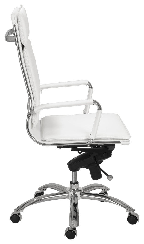 Gunar Pro High Back Office Chair, White Leatherette/Chrome