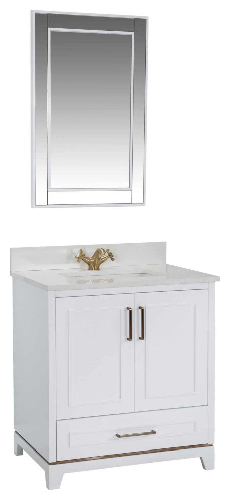 Albia Collection 30" Bathroom Vanity With Sink, Mirror, Countertop, White