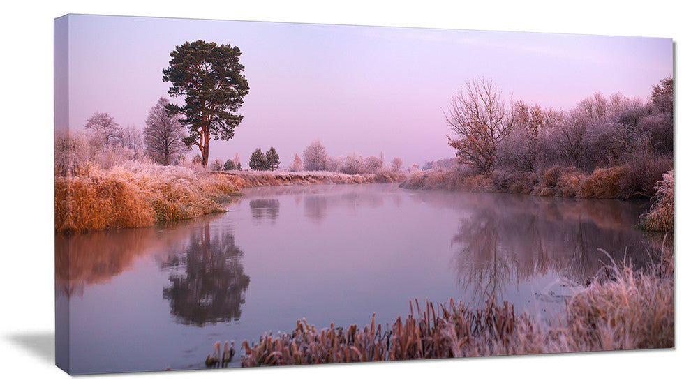 "Misty Autumn Sunrise Over River" Landscape Print Wall Art, 1 Panel, 60"x28"