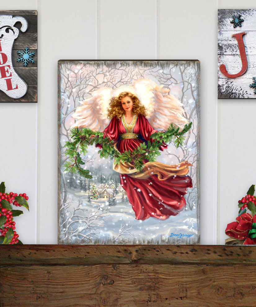 Snowfall Angel Art Wooden Wall Art, Small 12x9