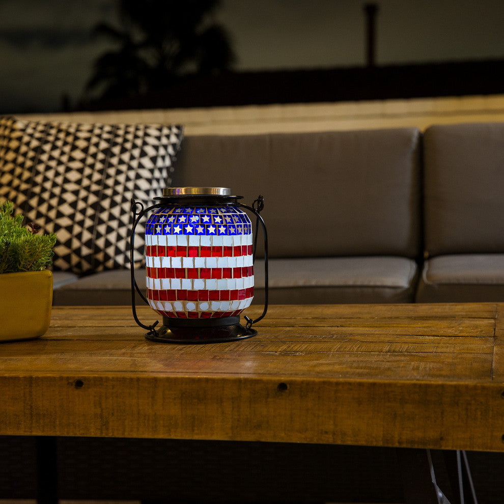 Solar Patriotic Hanging Lantern with Cool White LED Lights