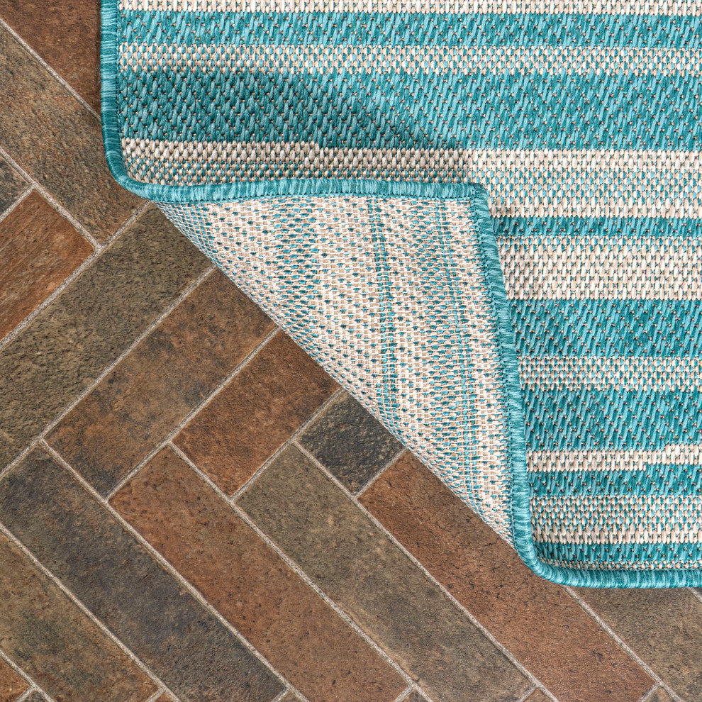 Castara Wavy Stripe Modern Indoor/Outdoor Area Rug, Aqua/Cream, 4x6