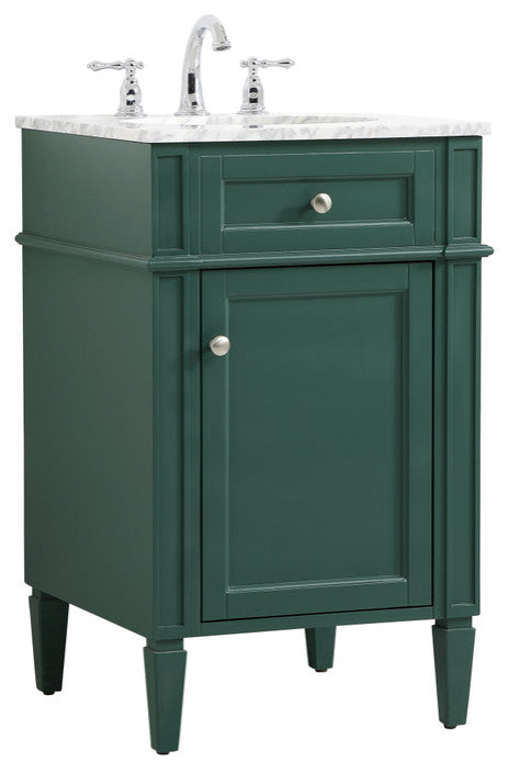 Home Living Vanity with Carrara White Marble Countertop, Green, 21", Single Sink