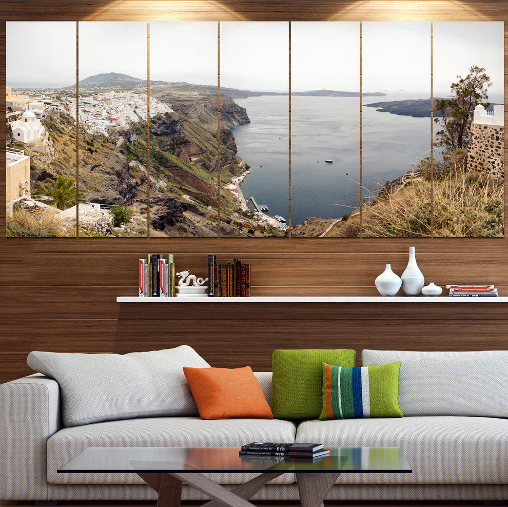 Beautiful View of Santorini Island, Landscape Canvas Print, 83"x32", 7 Panels