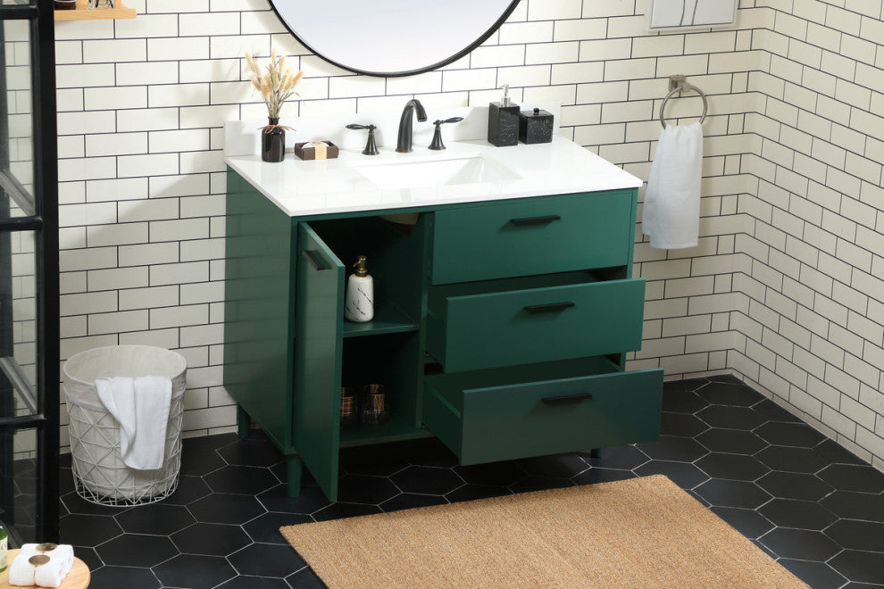Home Living Modern Natural Oak-Light Bathroom Vanity, Green, 42"
