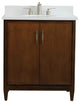 31" Single Sink Vanity, Walnut Finish, White Engineered Stone Top With Oval Sink