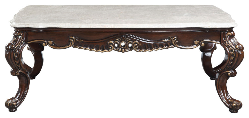 ACME Benbek Coffee Table, Marble and Antique Oak Finish