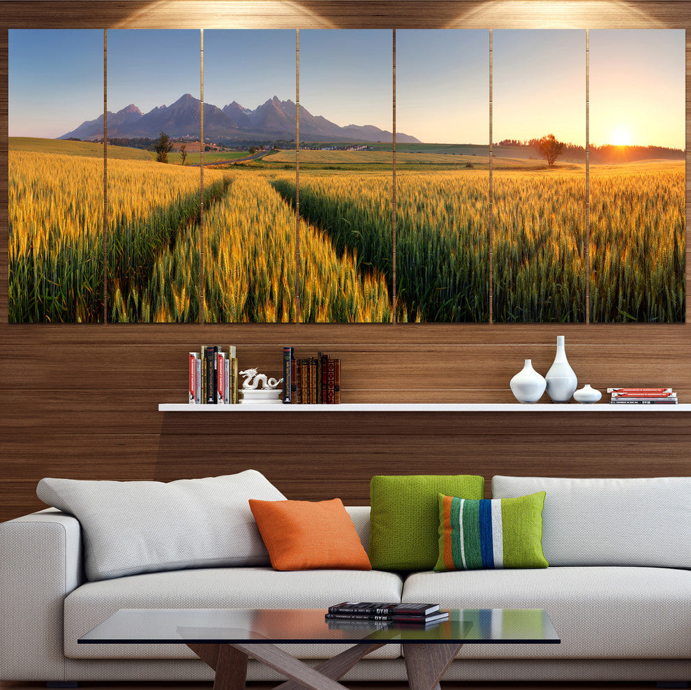 Path in the Wheat Field, Landscape Canvas Art Print, 83"x32", 7 Panels