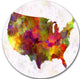 United States Map In Colors, Watercolor Painting Round Wall Art, 11"