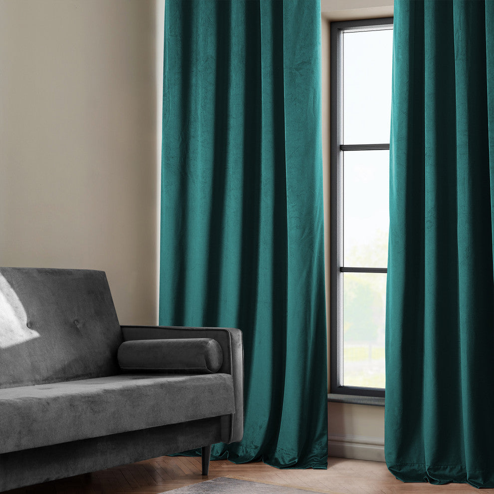 Heritage Plush Velvet Curtain Single Panel, Deep Sea Teal, 50"x108"