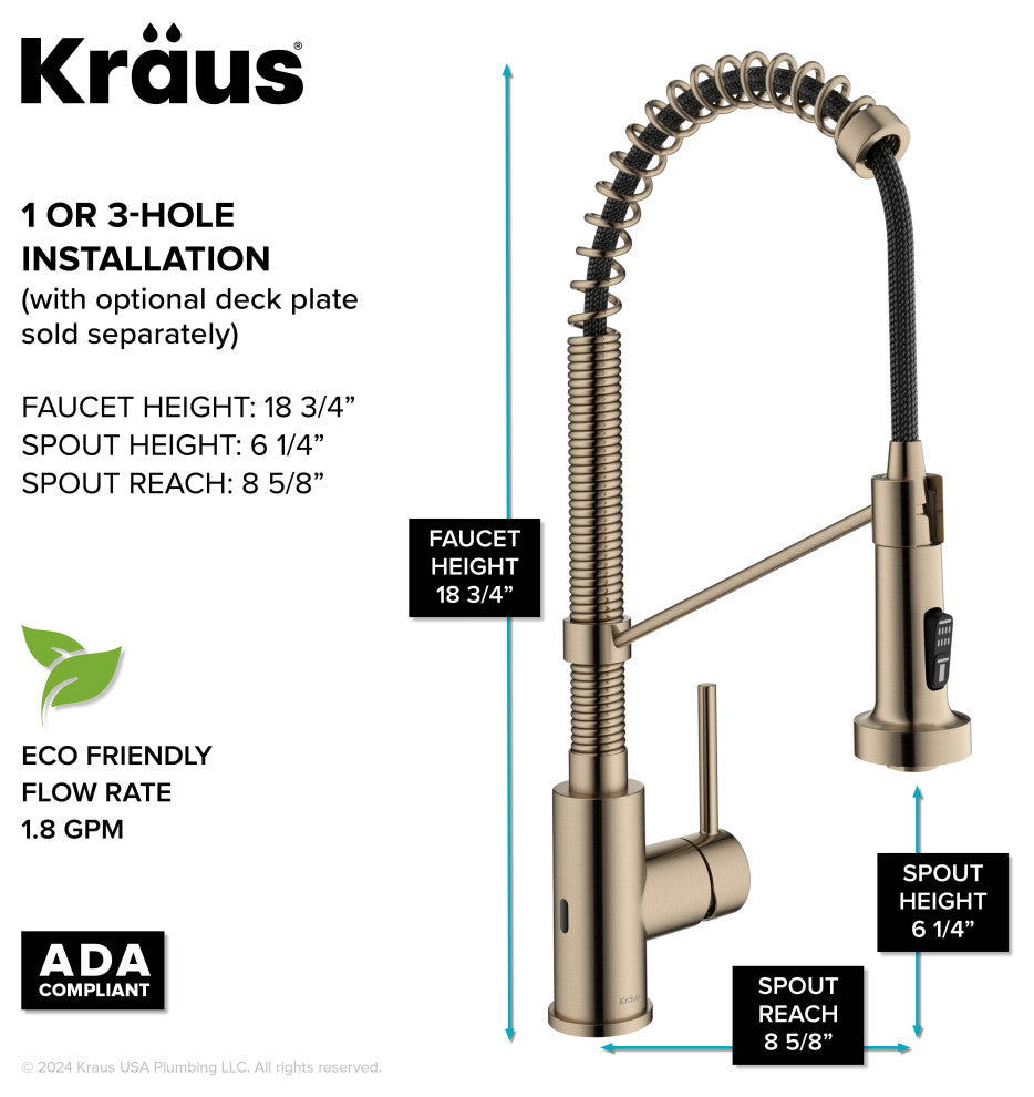 Bolden Commercial Style 2-Function Pull-Down 1-Handle 1-Hole Kitchen Faucet, Spot Free Antique Champagne Bronze (Sensor Touchless)