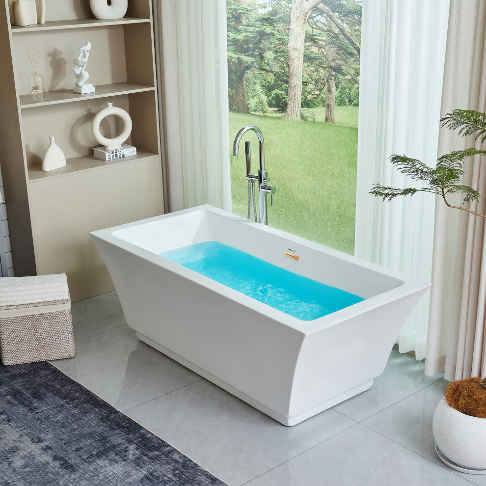 Freestanding Acrylic Bathtub, White/Titanium Gold, S, 59"