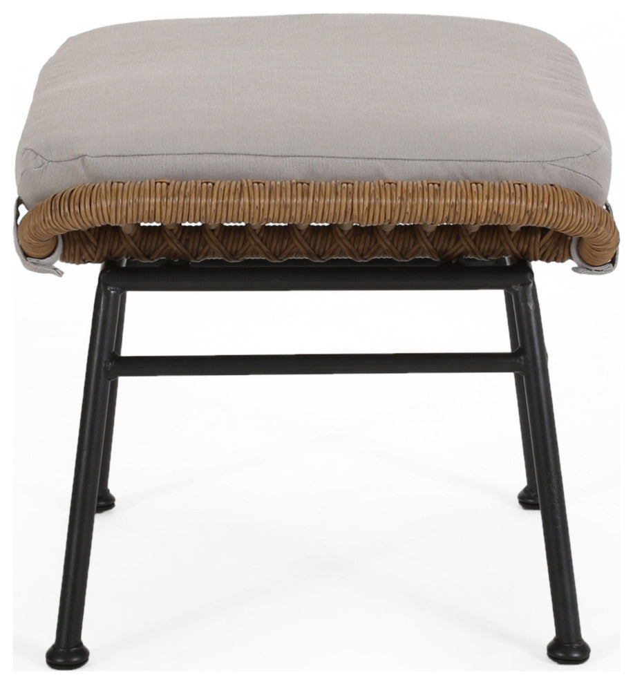 Gloria Outdoor Modern Boho Wicker Ottoman, Set of 2, Brown