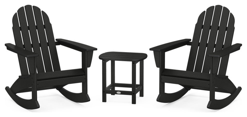 Vineyard 3-Piece Adirondack Rocking Chair Set, 18" Side Table, Black