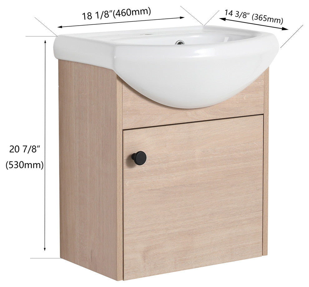 18 inch Wood Wall-Mounted Bathroom Vanity Set with Integrated Ceramic Sink