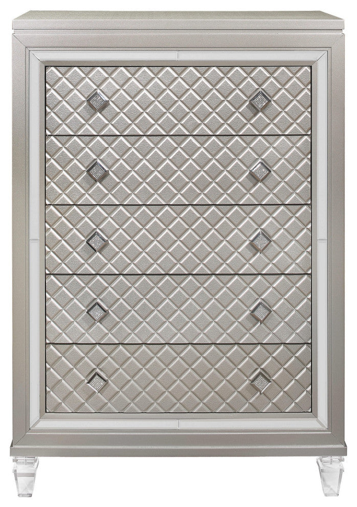 HomeRoots Champagne Toned Chest With Tapered Acrylic Legs and 5 Drawers