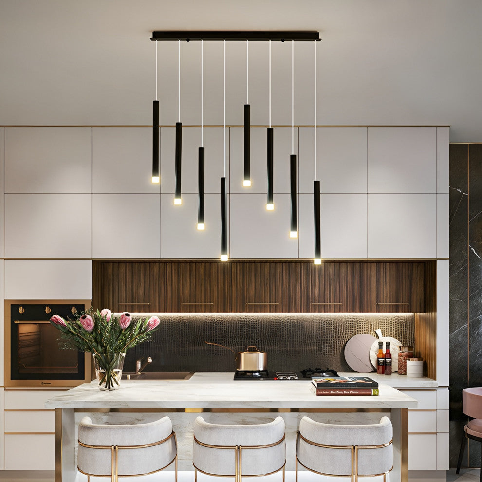 Burgdorf | Black Pendant Lamp in a Nordic Style for Kitchen, 8 Heads Black, Warm Light