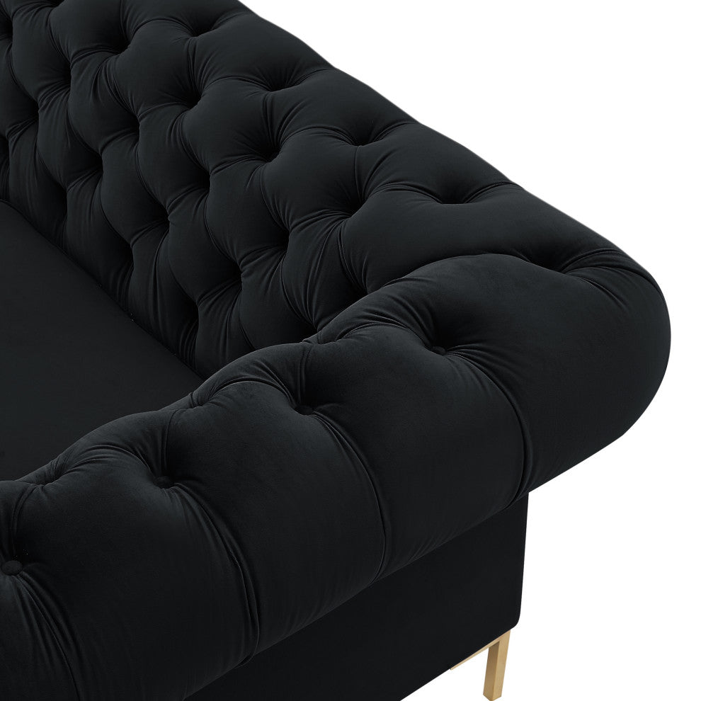 Inspired Home Ariadna Sofa Button Tufted, Black Velvet