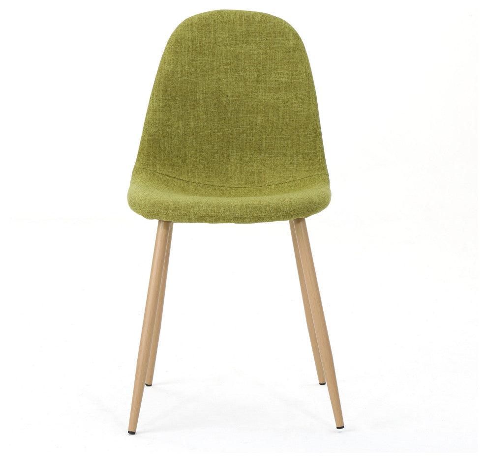GDF Studio Resta Fabric Dining Chairs With Wood Finished Metal Legs, Set of 2, Green/Light Brown