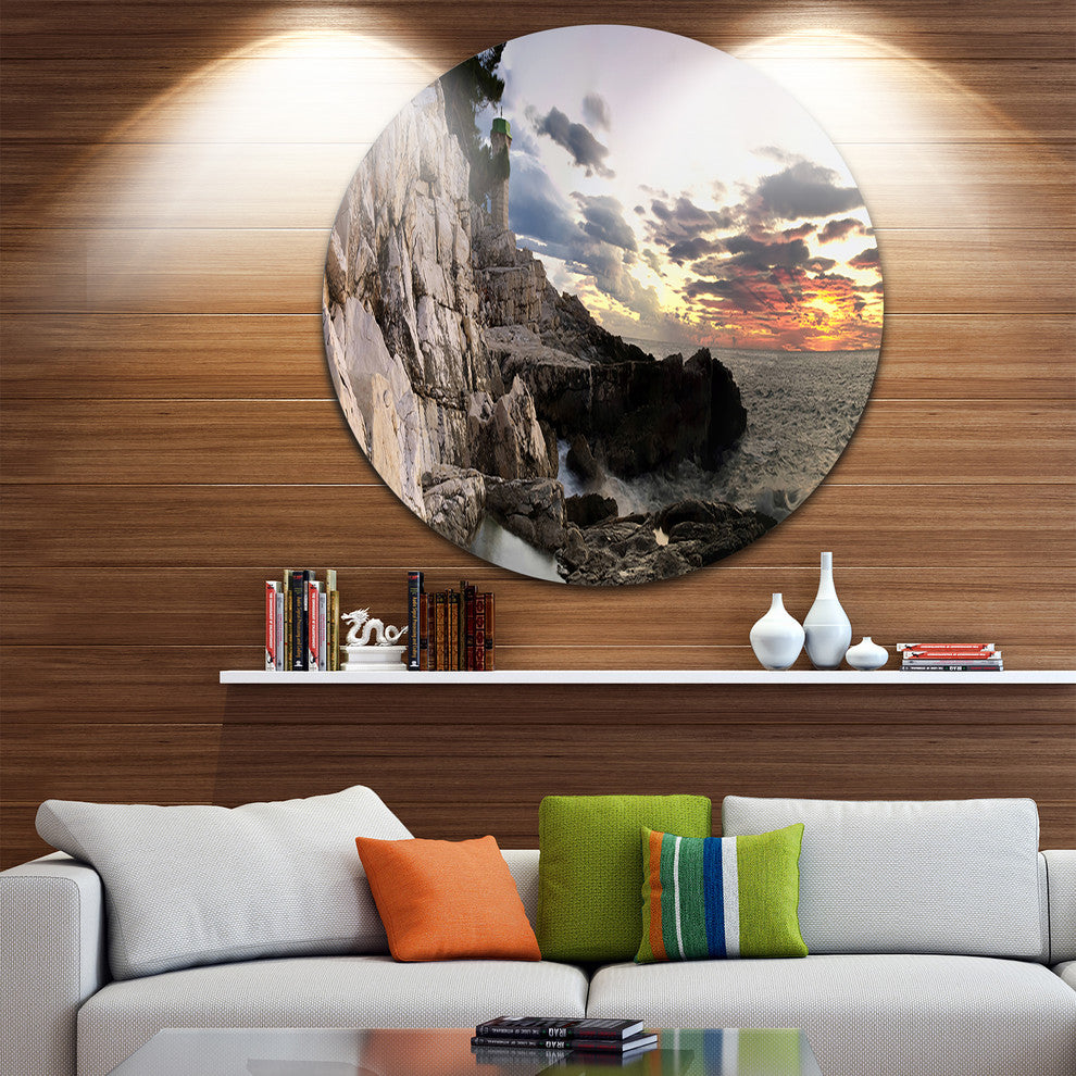Adiratic Sunset, Landscape Photography Round Metal Wall Art, 23"