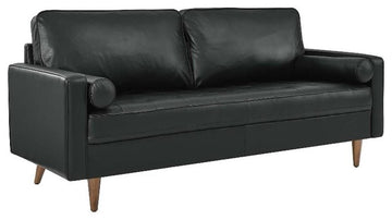 Modway Valour Modern Style Top Grain Leather Sofa in Black Finish