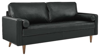 Modway Valour Modern Style Top Grain Leather Sofa in Black Finish
