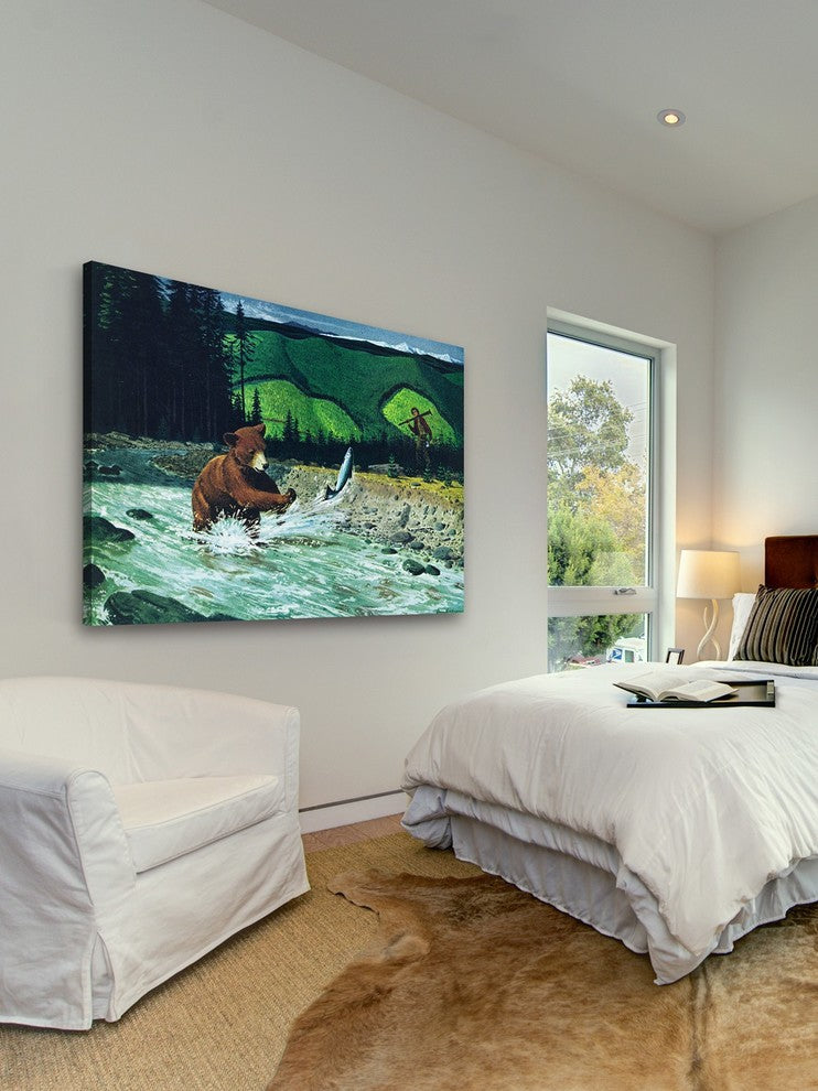 "Catching Salmon" Painting Print on Wrapped Canvas