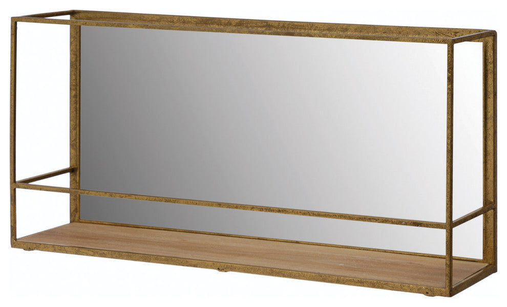 Wall Shelf With Mirror, Brass Finish