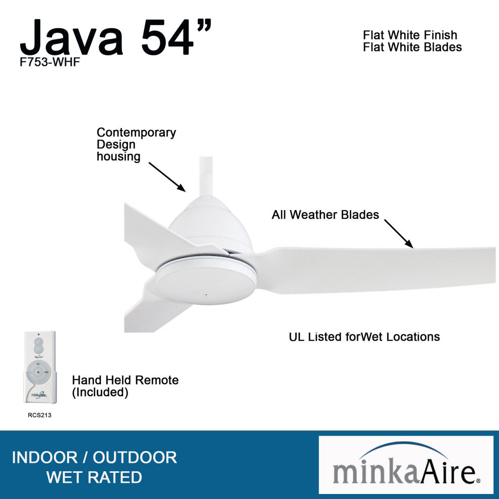 MinkaAire Java Java 54" 3 Blade Indoor / Outdoor Ceiling Fan - Coal