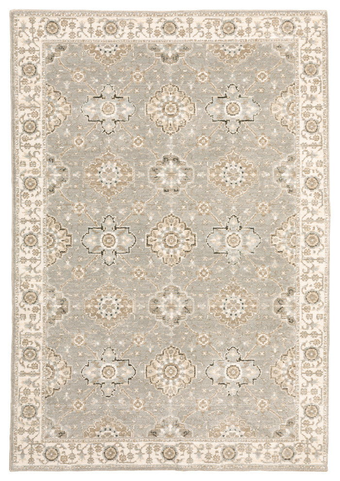 Adeline Faded Borders Grey and Ivory Area Rug, 3'3"x5'2"