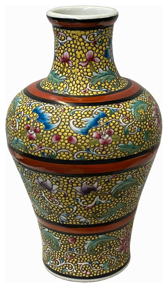 Oriental Yellow Thick Doped Color Bats Flowers Ceramic Vase Hws2450