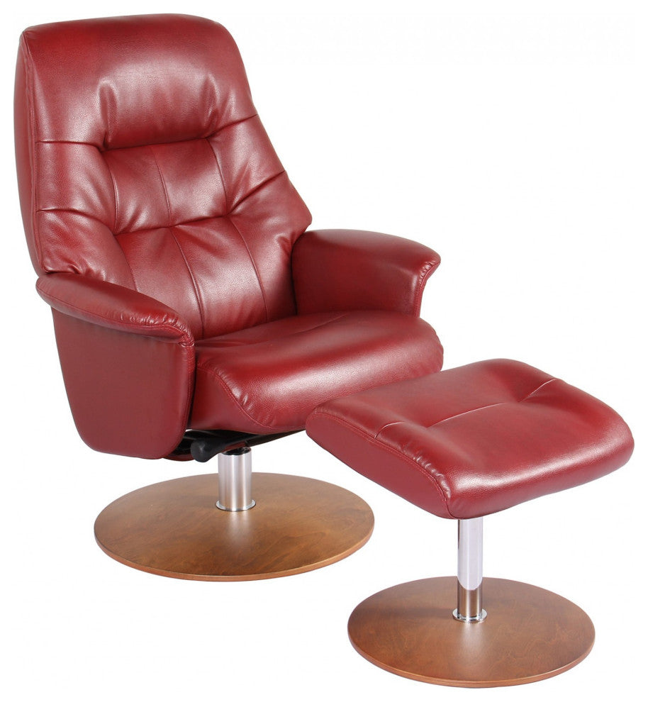 HomeRoots Contemporary Earthy Red Swivel Recliner and Ottoman Set