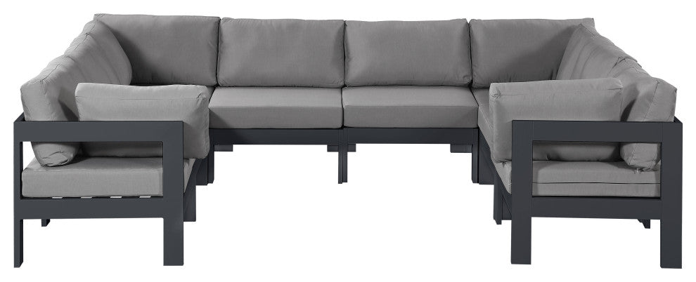 Nizuc Water Resistant Patio U-Shaped Modular Sectional, Gray, 8-Piece: 4 Armless Chair, 4 Corner Chair, Dark Gray Aluminum Frame