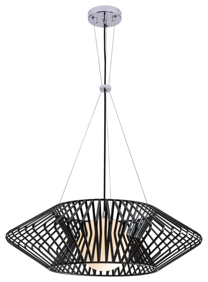 Hebe 1 Light Geometric Metal Glass Shade Pendant Chandelier, Black Finish