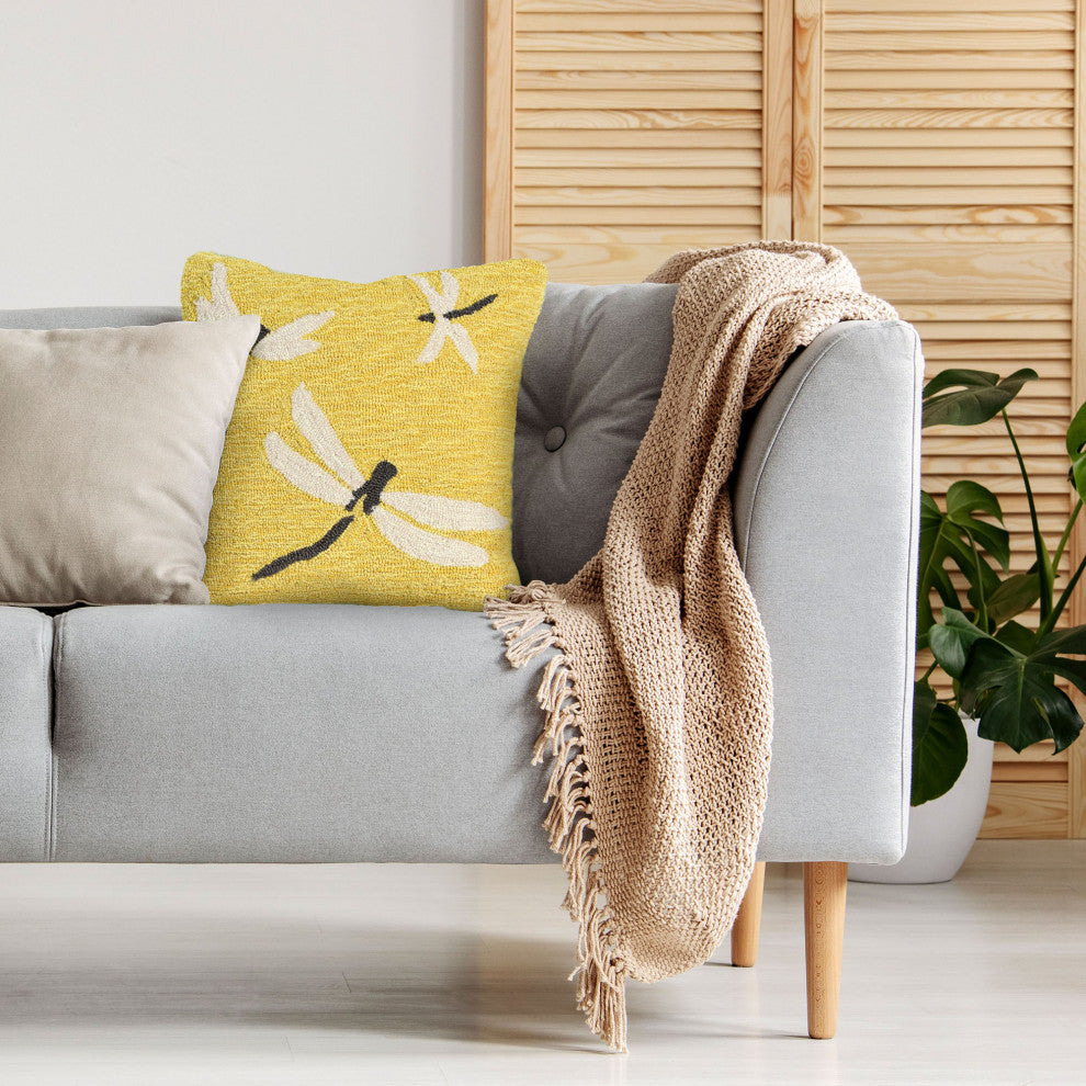 Frontporch Dragonfly Pillow, Yellow, 18"x18"