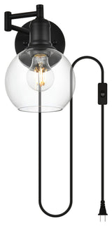 1 Light Black And Clear Swing Arm Plug, Wall Sconce