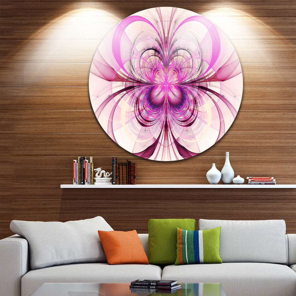 Purple Fractal Flower Pattern, Floral Digital Art Round Wall Art, 23"
