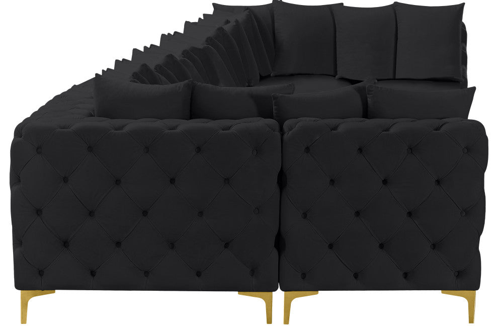 Tremblay Velvet Upholstered 9-Piece Modular U-Shaped Sectional, Black