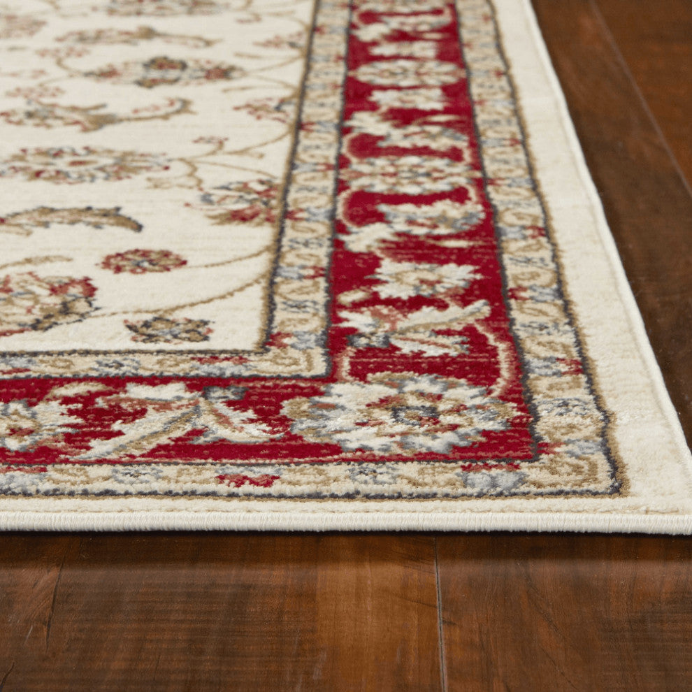 8' x 10' Ivory or Red Floral Vine Bordered Indoor Area Rug