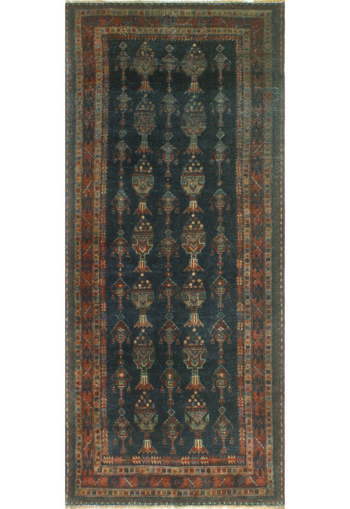 Vintage Distressed Francisca Charcoal/Burgundy Runner, 3'9x8'8