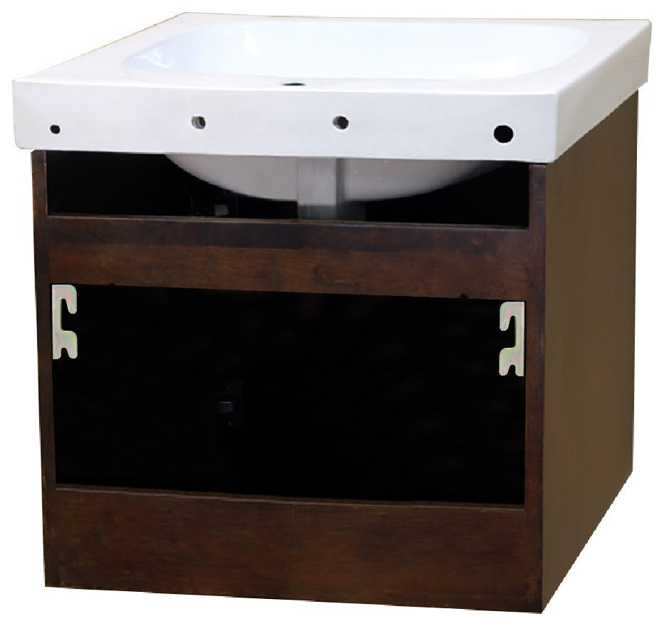 24.4" Single Wall Mount Style Sink Vanity-Wood- Walnut