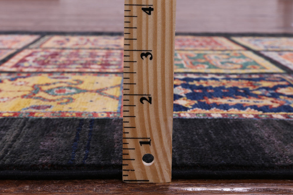 2' 6" X 9' 8" Persian Garden Design Black Hand Knotted Runner Rug Q10694