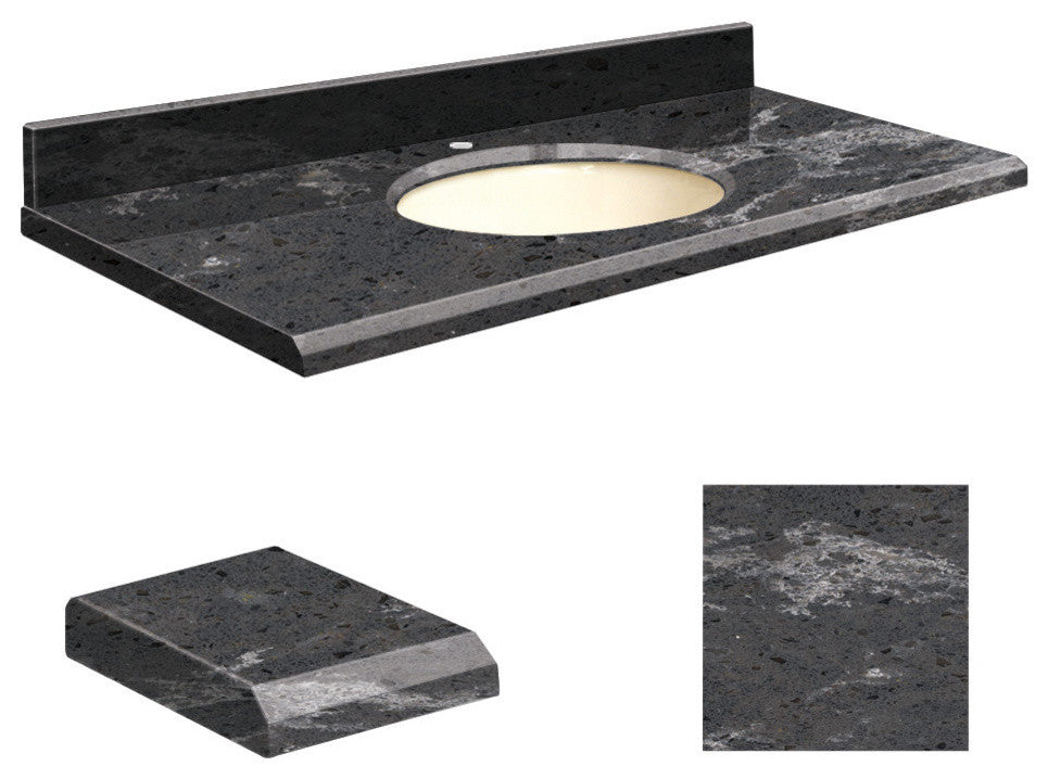 Quartz 31"x19" Vanity Top, Biscuit Bowl, Milky Way, Single Hole