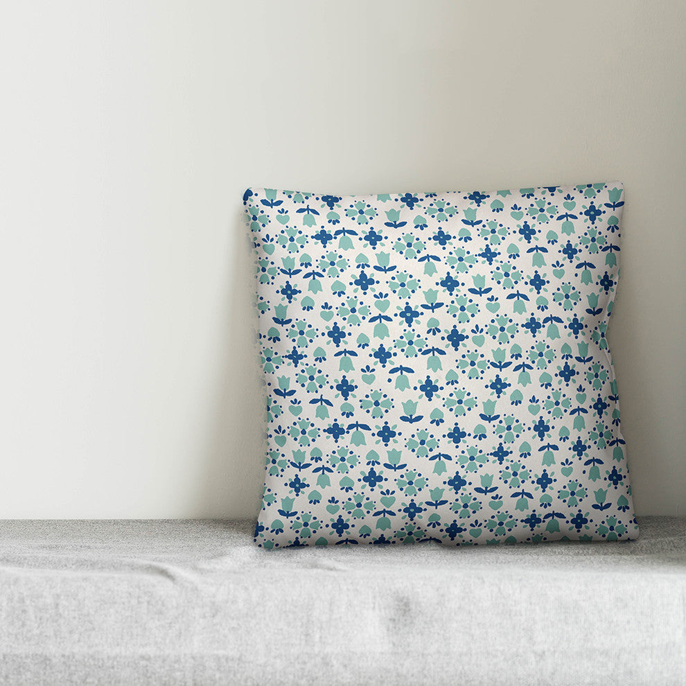 Tulip Pattern, Dark Blue Outdoor Throw Pillow, 20"x20"