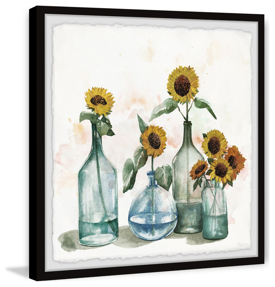 "Sunflowers, Blue Vase II" Framed Painting Print