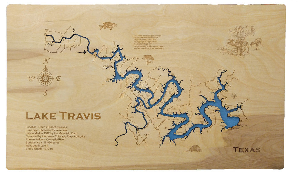 Lake Travis, Texas-Wood Lake Map, Large Standout