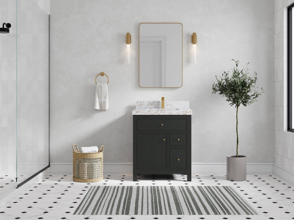 Sonoma 30" Single Sink Bath Vanity in Black Top, 2" Viola Gold