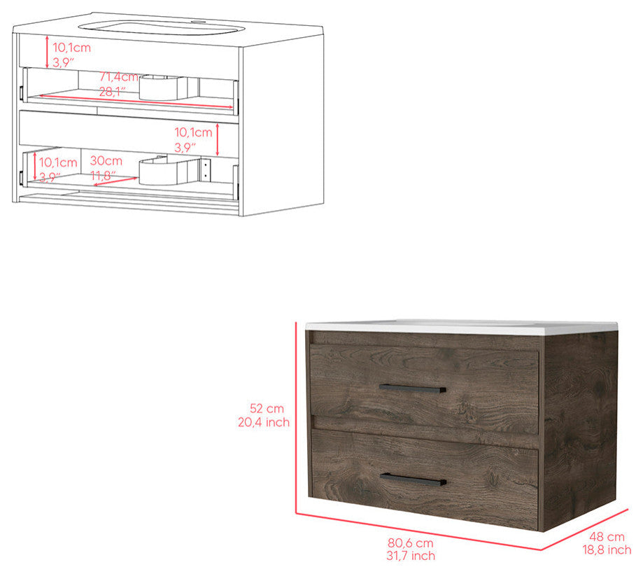 Wall Mounted Bathroom Vanity Alma, Bathroom, Dark Brown / White
