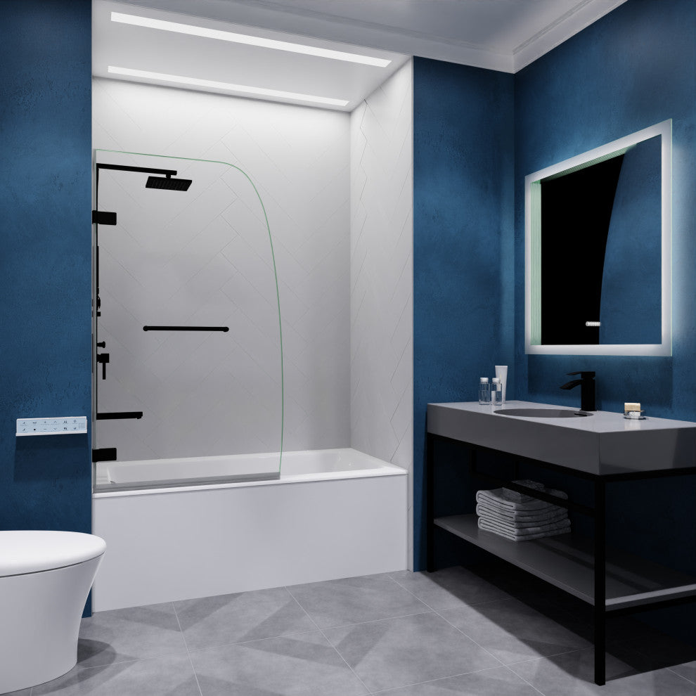 Vensea Series 31.5"x56" Frameless Hinged Tub Door, Matte Black